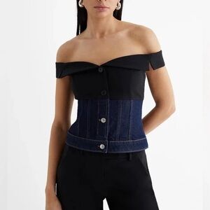 Express Denim Twill Off The Shoulder Faux Button Front Corset Top Size 10